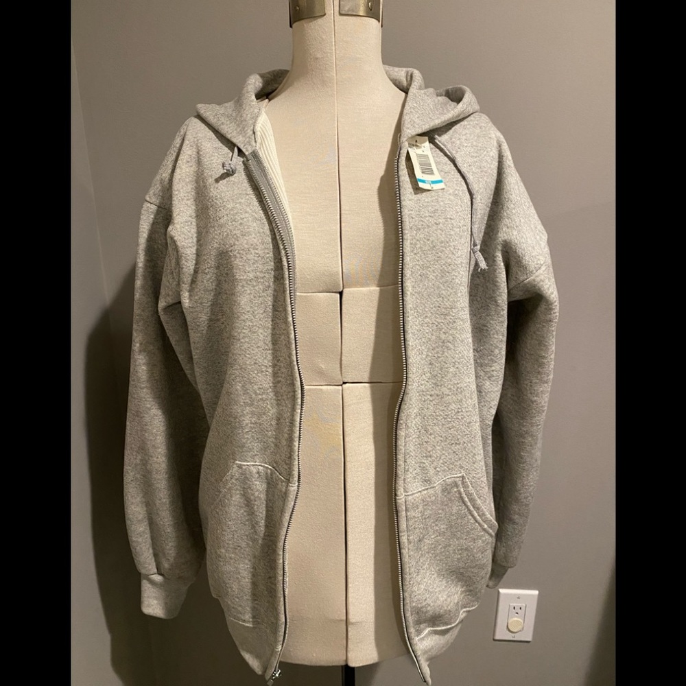 Grey Mens Ace Hooded Sweatshirt Thermal Full Zip Long Sleeve Size L